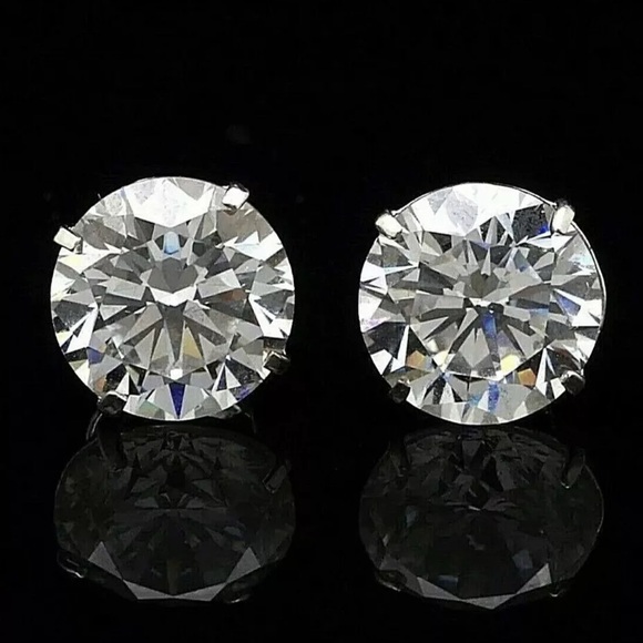 5.00 Ct Round Cut VVS1/D Lab Created Stud Earrings 14k White Gold 8mm Push Back - Picture 4 of 10
